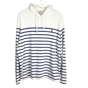 POLO Ralph Lauren Blue & White Striped Hooded Lightweight Knit Shirt Men's XL